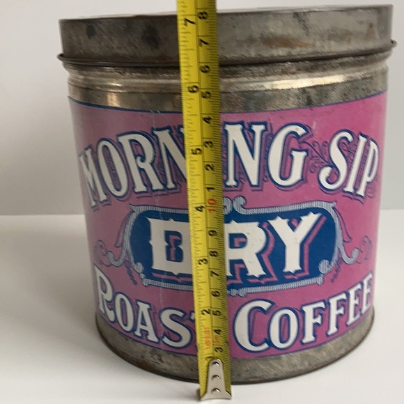 Coffee bar reproduction Morning Sip Dry Roast Coffee advertising tin with lid - Picture 12 of 12